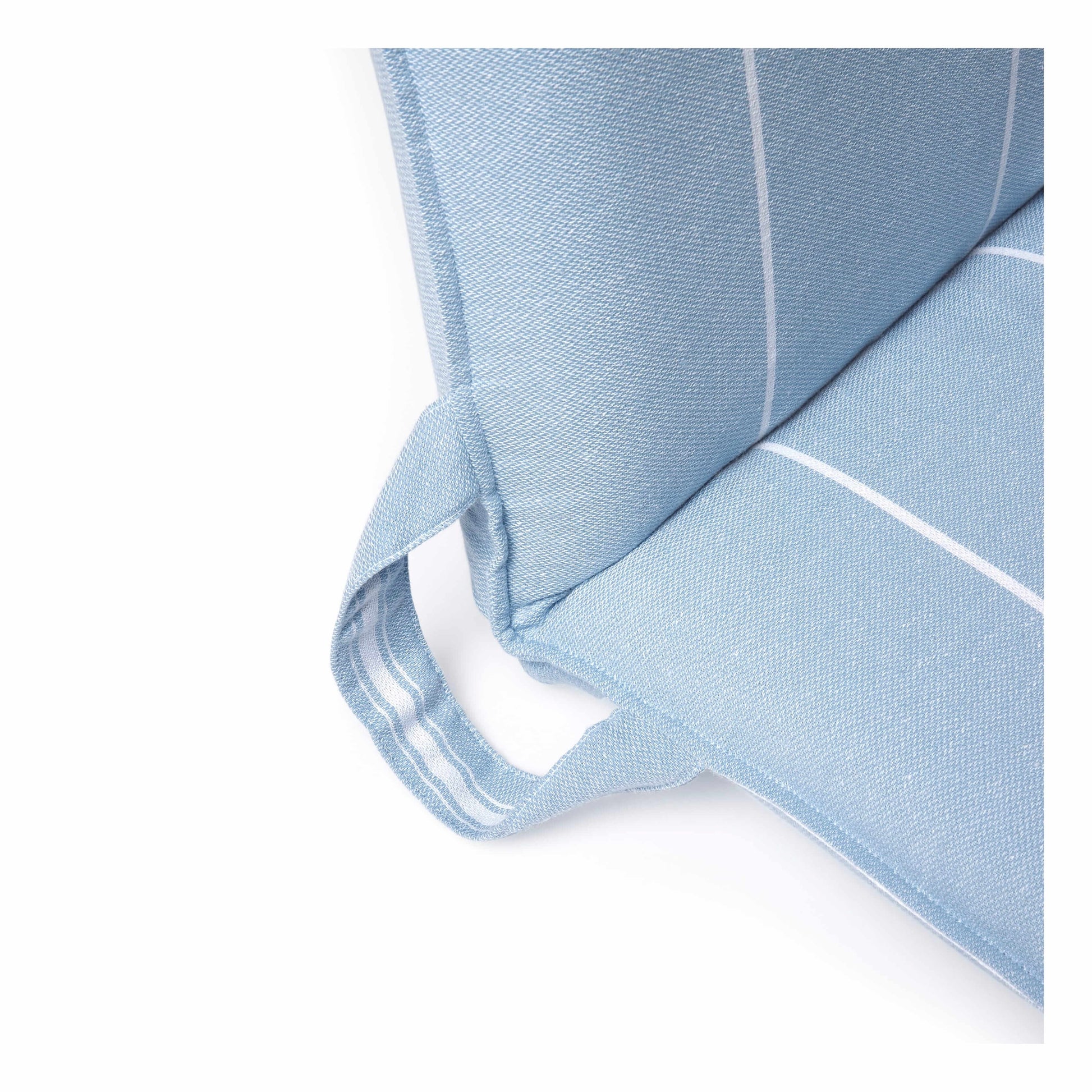 Light blue foldable outdoor chair with carrying strap for beach, park or picnic use