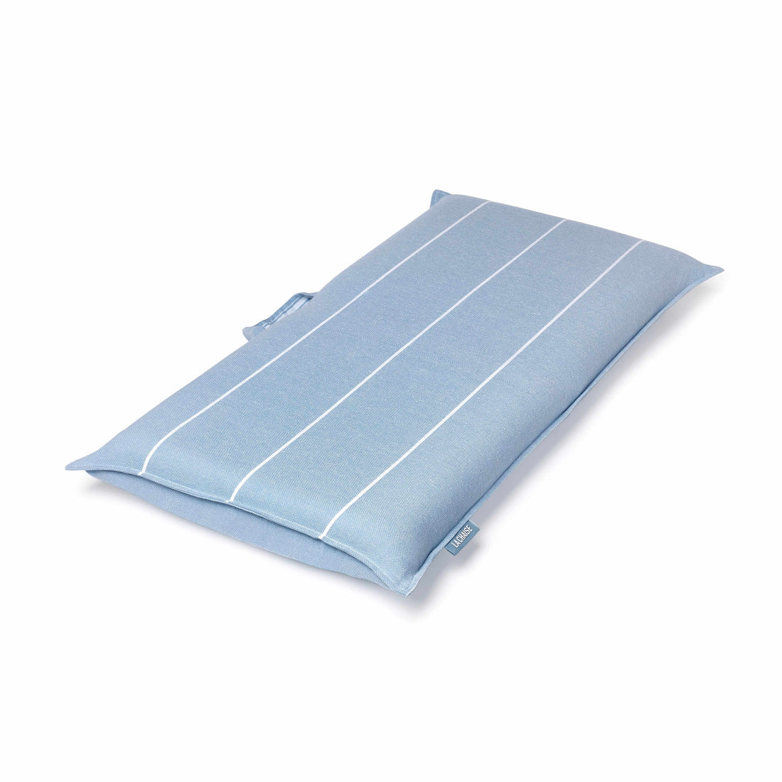 Side angle of a compact folding blue seat ideal for relaxing outdoors