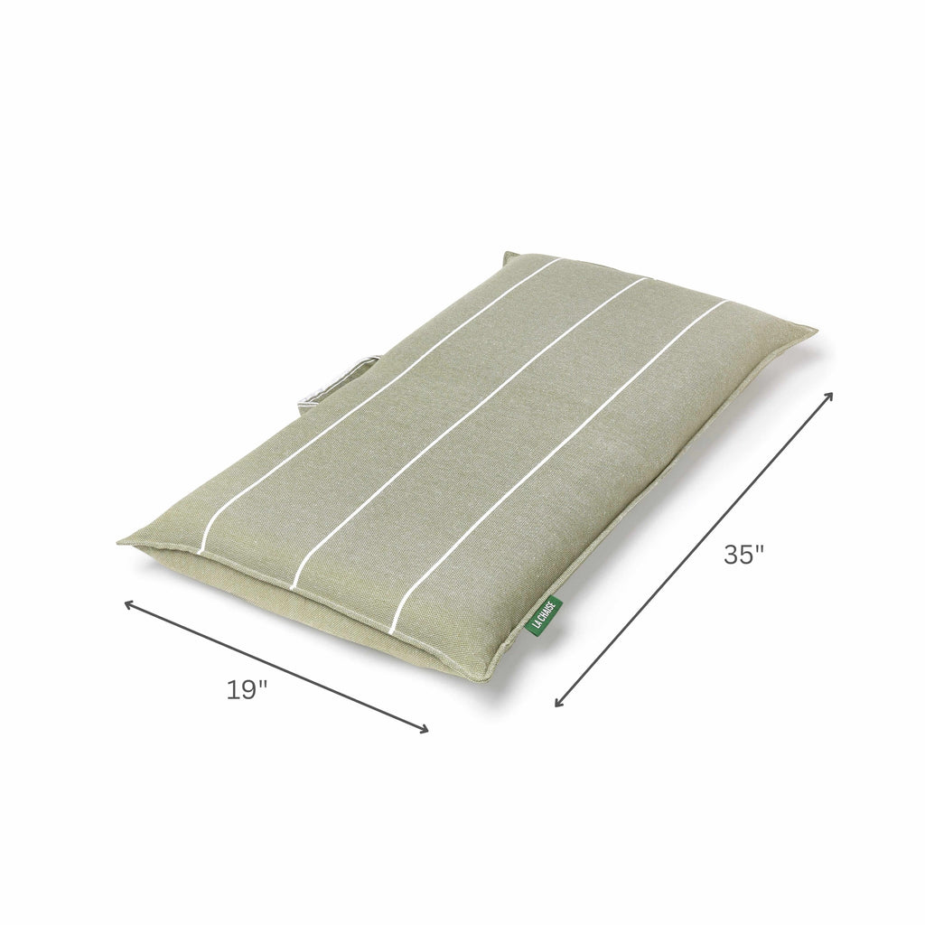 Foldable green chair displayed flat with labeled 35x19 inch dimensions