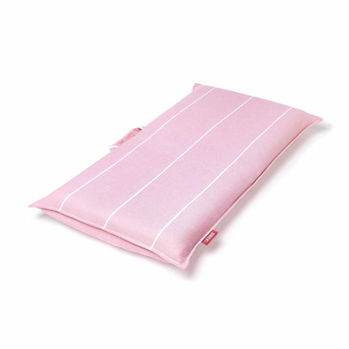 Pink foldable beach chair shown flat with soft padding, ideal for outdoor lounging