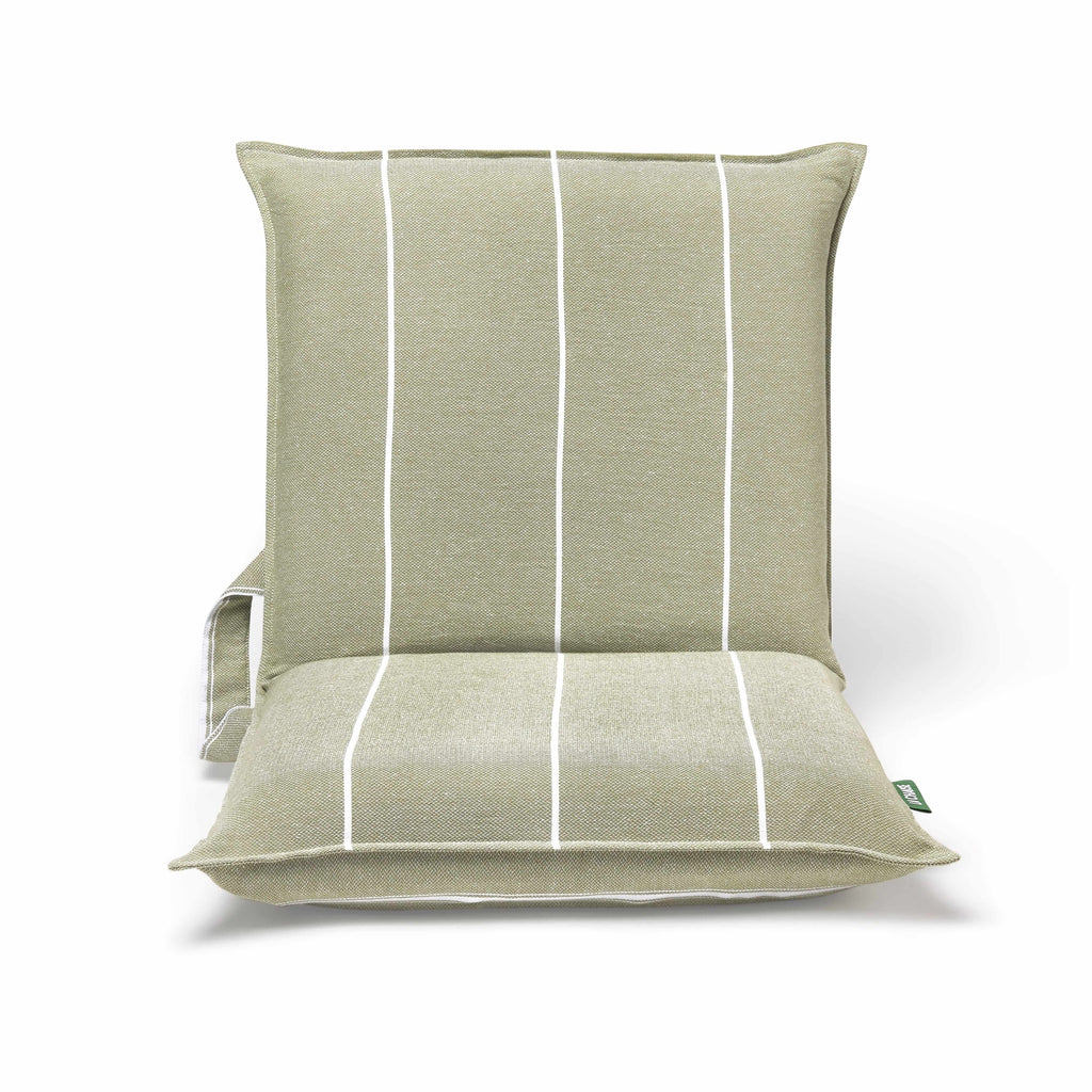 Front view of a green outdoor camping backrest chair with padded base