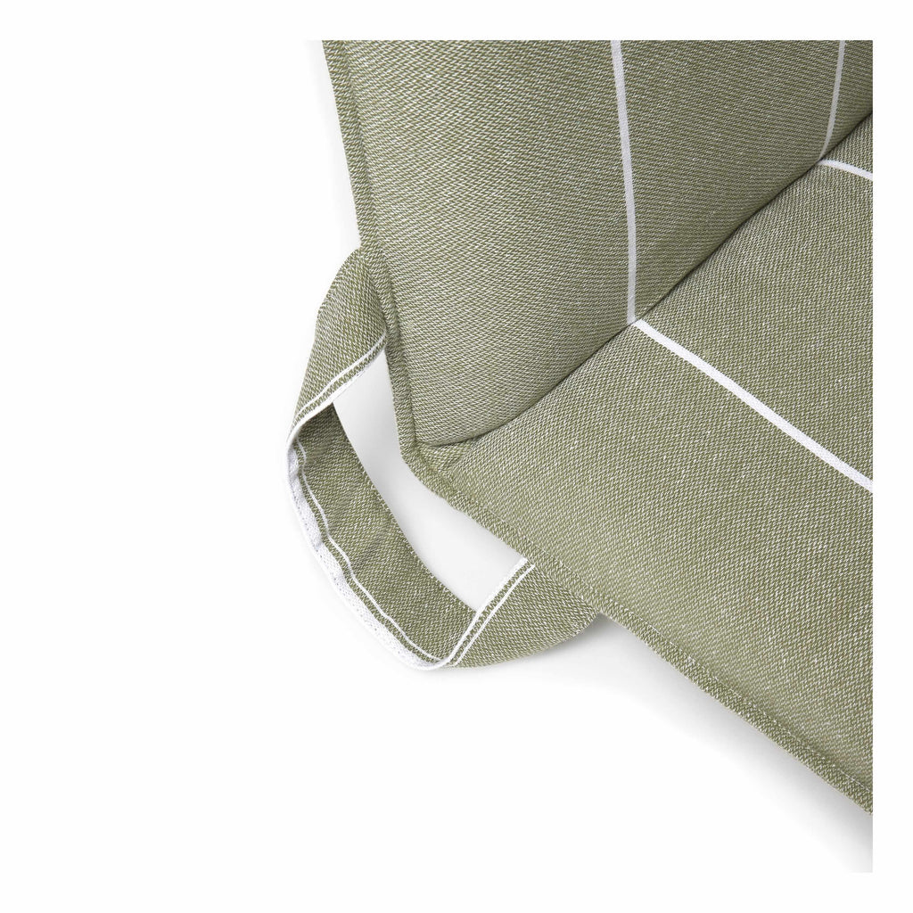 Green folding chair for camping, beach or garden use with white stripe detail