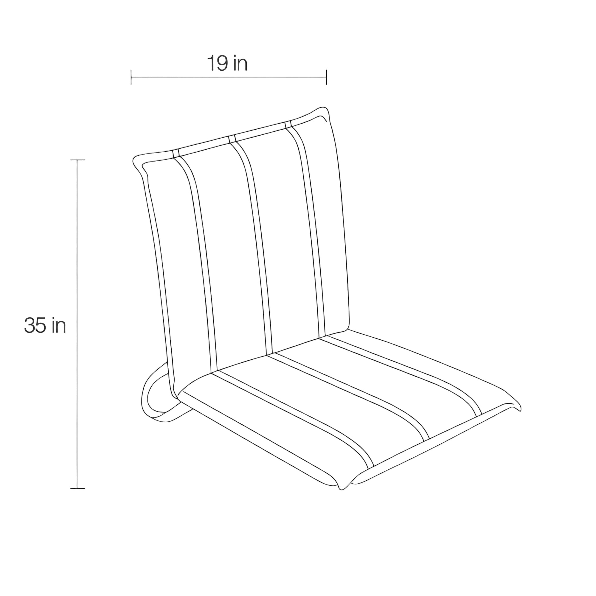 Line drawing of a chair with dimensions labeled on a white background
