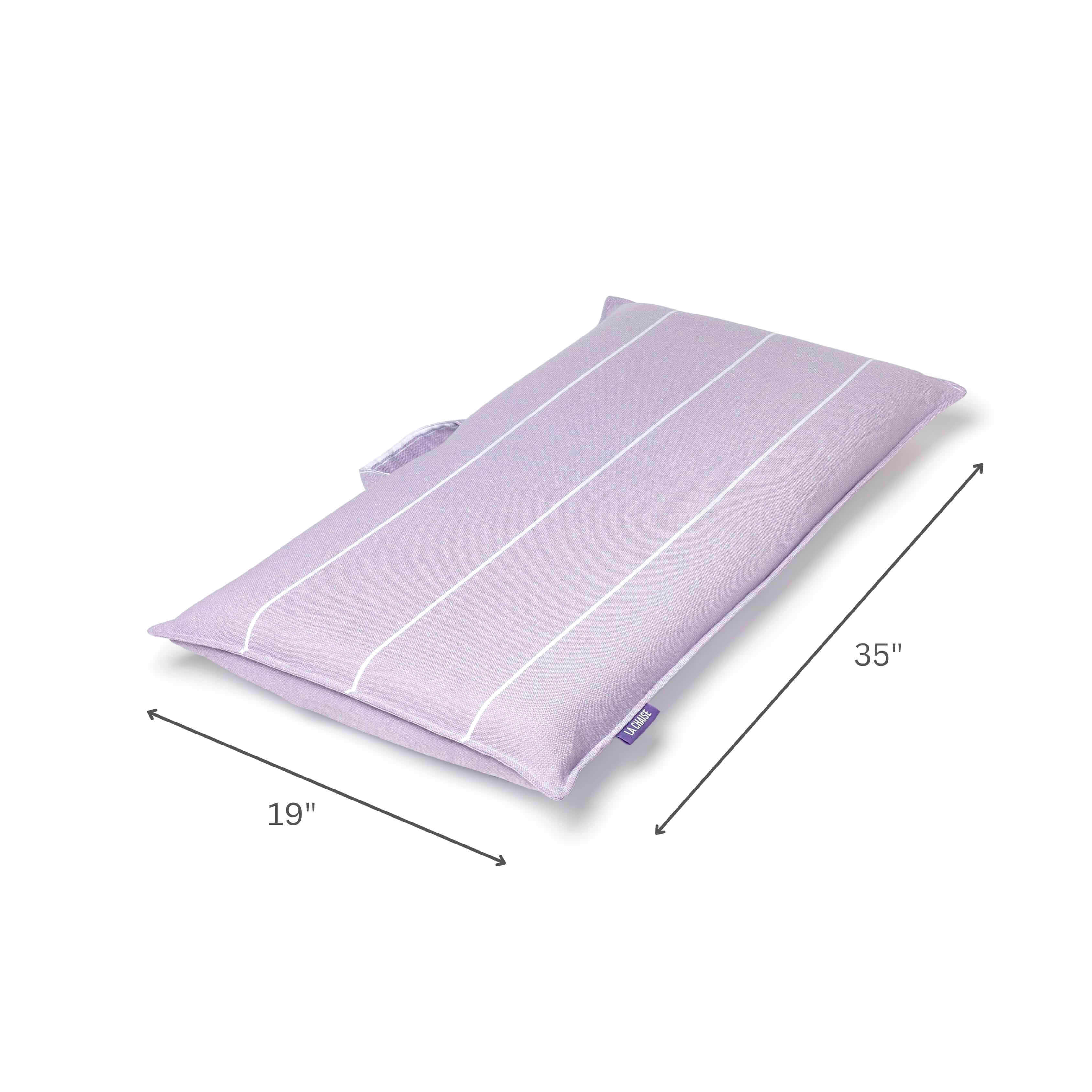 Foldable purple beach chair showing full dimensions in inches