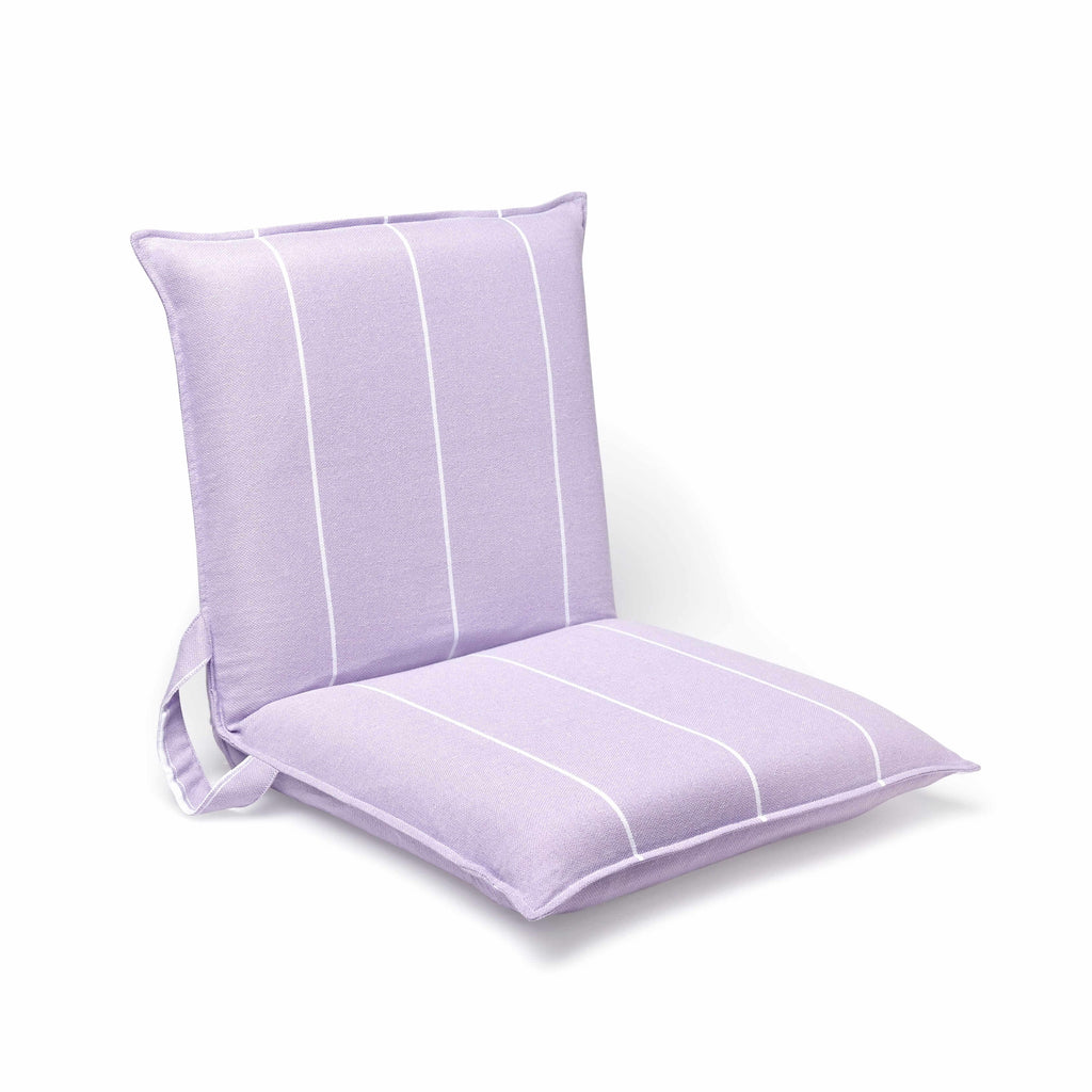 Elegant  and aesthetic purple colored foldable beach chair viewed from the side